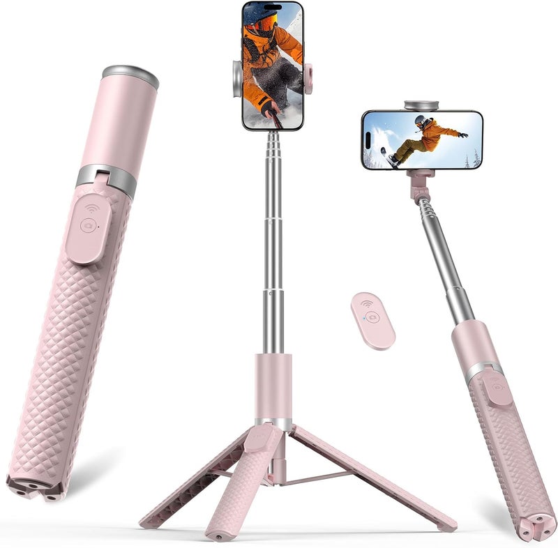 Vimose 62" Phone Tripod & Selfie Stick, Tripod for iPhone with Remote, All-in-1 Cell Phone Stand, Portable, Extendable Stand for Selfies Video Recording Vlog, Compatible with iPhone Android (Pink) - Image 1